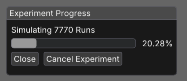 Experiment Progress dialog reading: Simulating 7770 Runs.